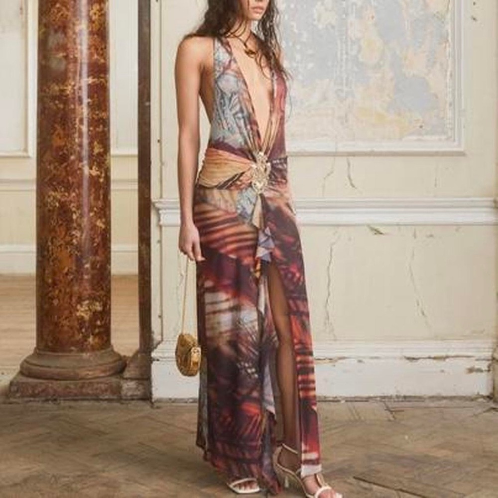 SOLD- Jaded London Cindy Plunge Dress in Ruby
